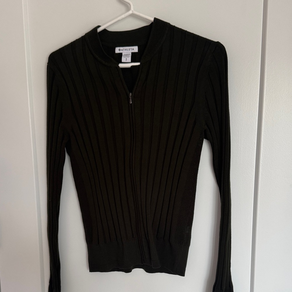 Athleta Olive Green Ribbed Cardigan Sweater